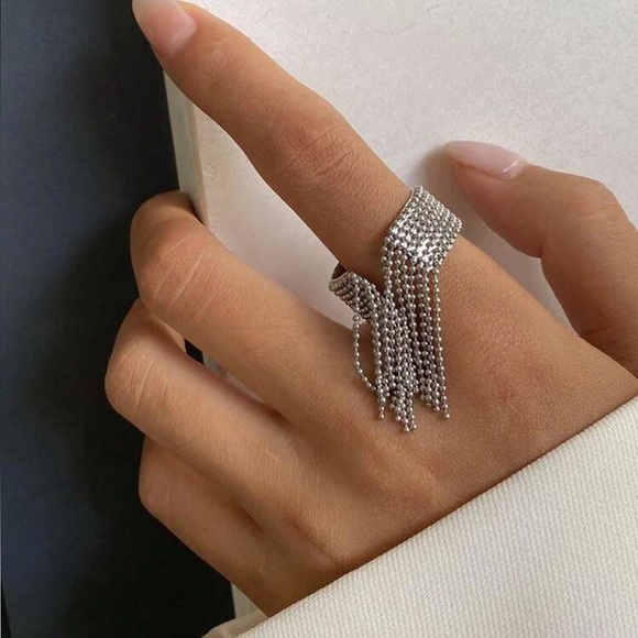 Silver Bead Tassel Ring – Adjustable Stainless Steel, Gift Ready - Picture 1 of 7